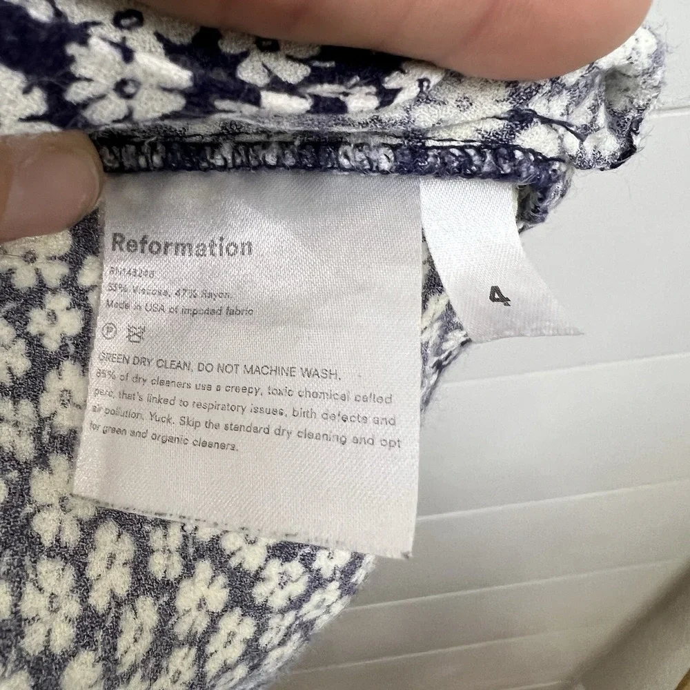 Reformation Coco Wide Leg‎ Pants Women 4 Navy White Crop Quito